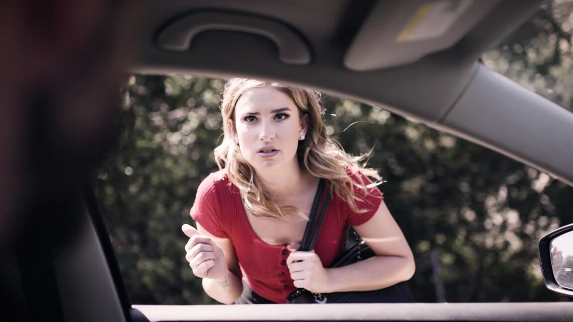 15P Nice blond Kristen Scott licks cum from lips after being picked up hitchhiking