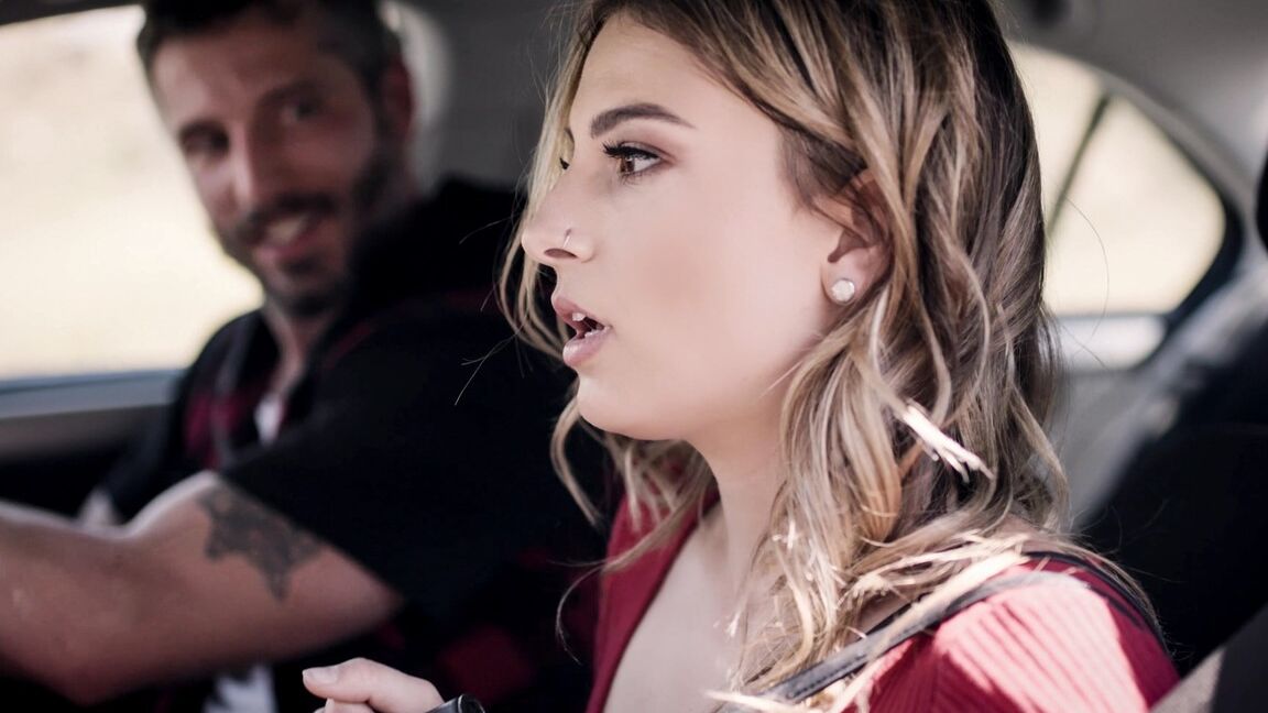 15P Nice blond Kristen Scott licks cum from lips after being picked up hitchhiking