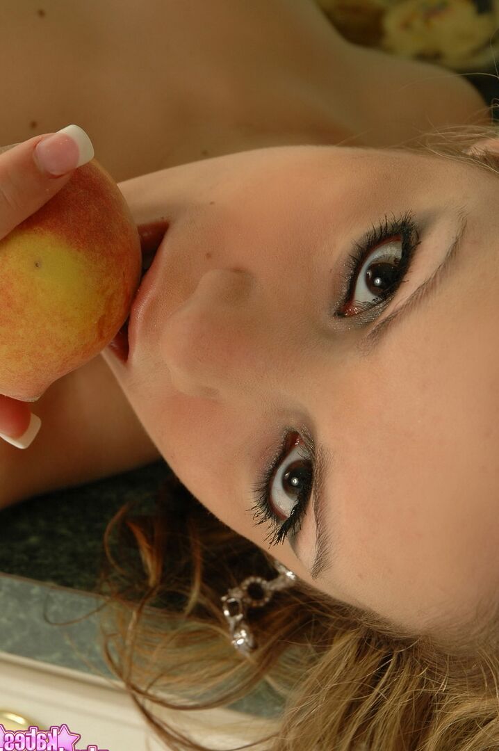 12P Teen first timer eats a peach with no panties on underneath her dress