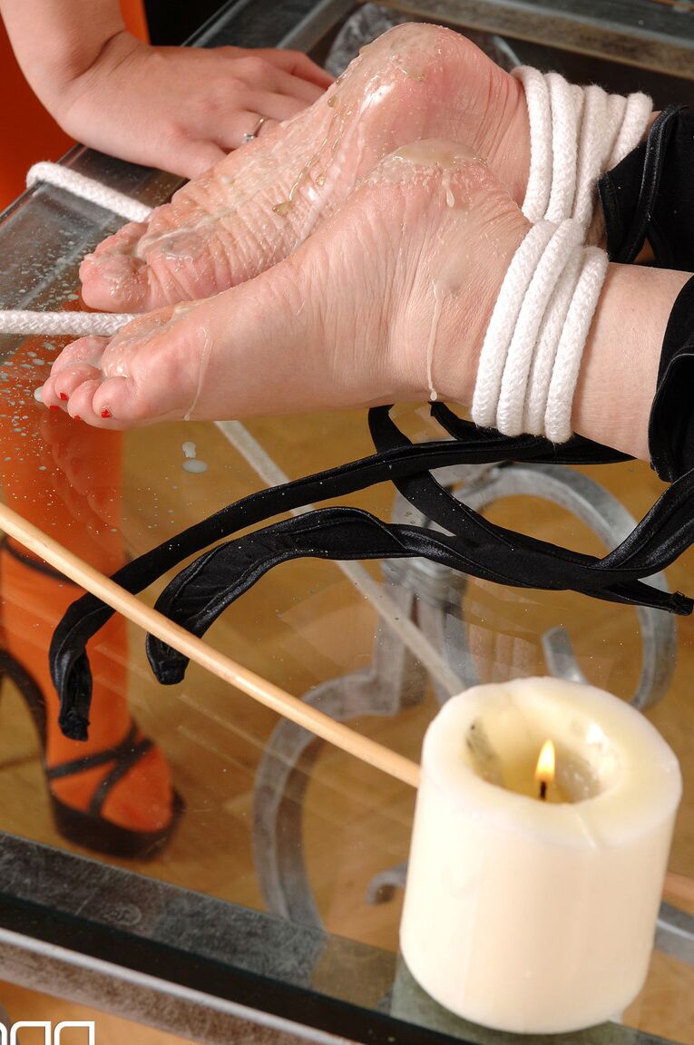 21P Zuzana ties up Midori for toying & caning & pours hot candle wax on her soles