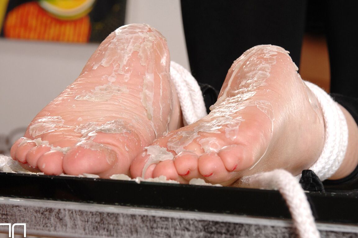 21P Zuzana ties up Midori for toying & caning & pours hot candle wax on her soles