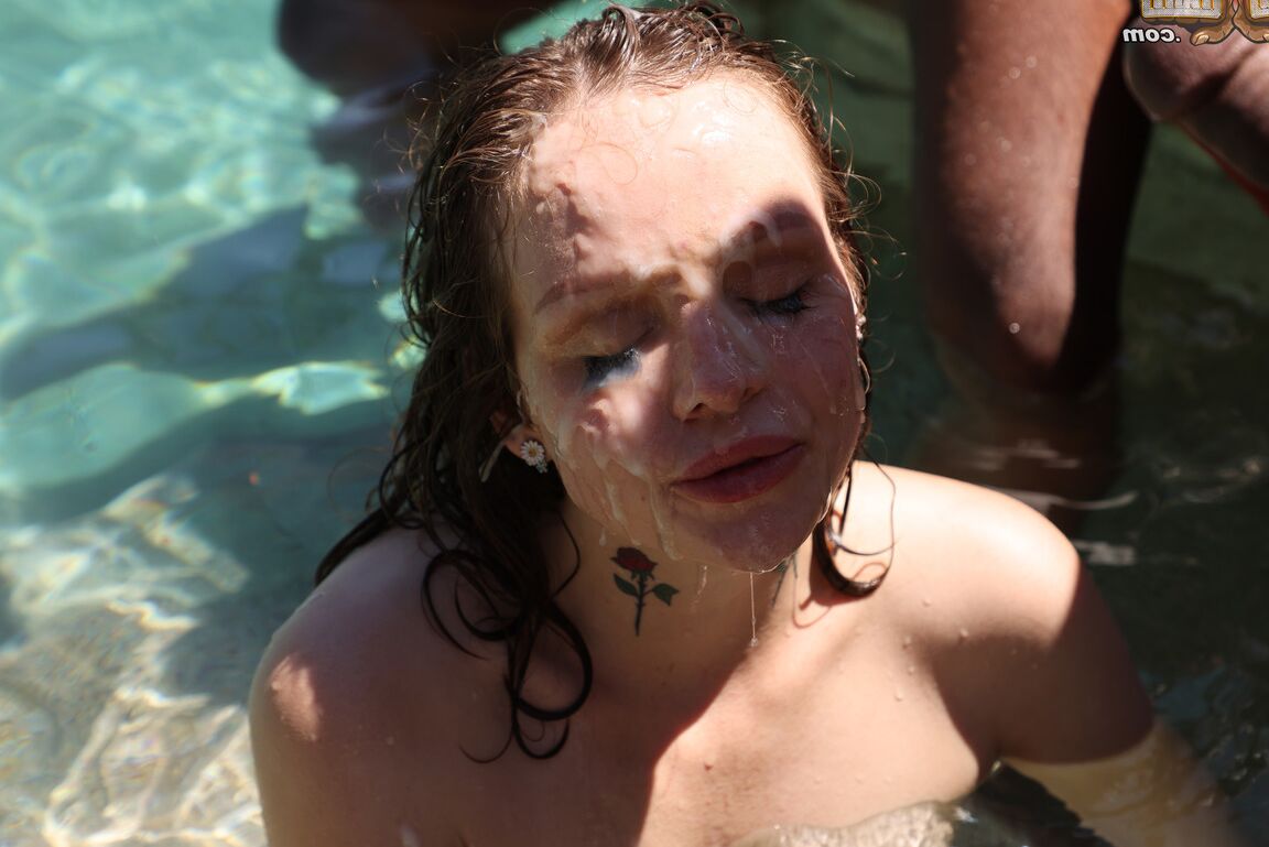 21P Cute teen Aliya Brynn gets a ton of facial cumshots in a wild bukakke session