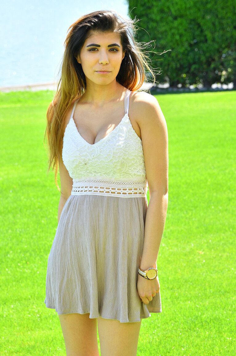 15P Petite amateur flashes upskirt undies at a park before fisting herself indoors
