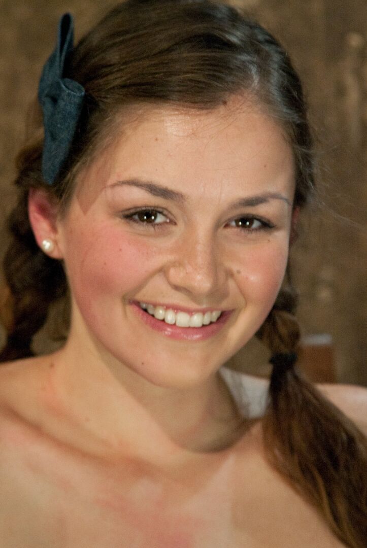 17P Young white girl Allie Haze stands helplessly on toes in rope bindings