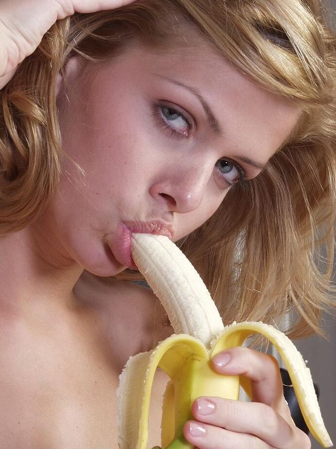 21P MILF Katalin Kiraly toys with a banana covers her big ass with whipped cream