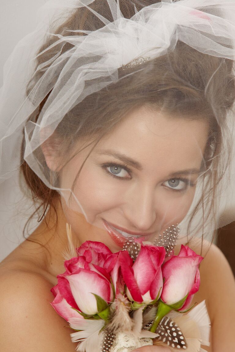 21P Gorgeous bride with small tits Dani Daniels rubs her twat on the stairs