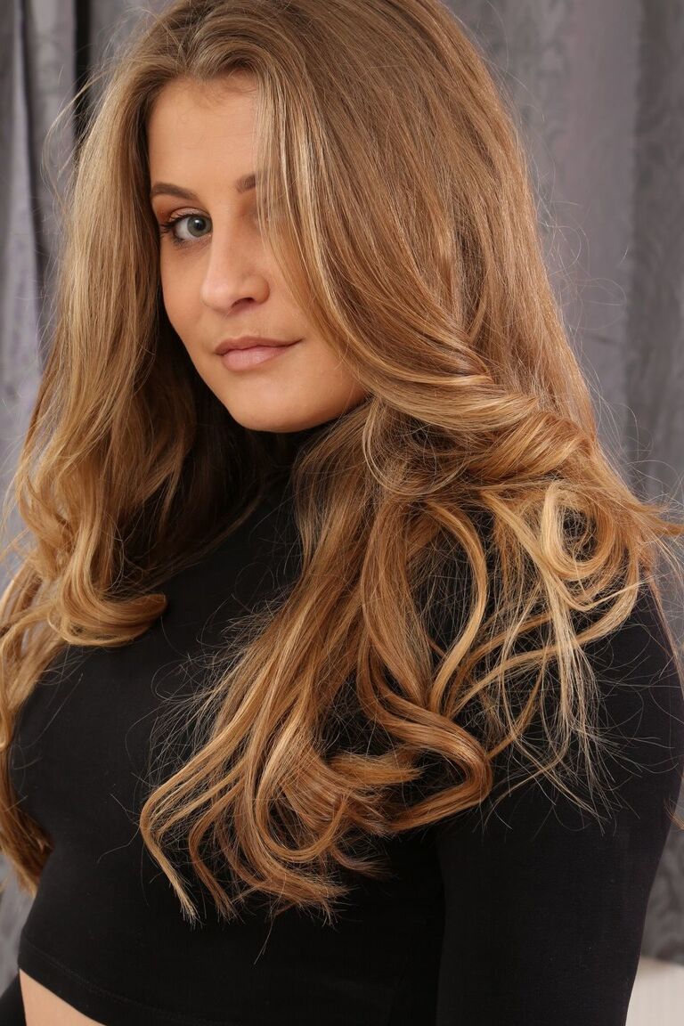 21P Long haired princess Lucy Ava enjoys posing in provocative pantyhose & panties