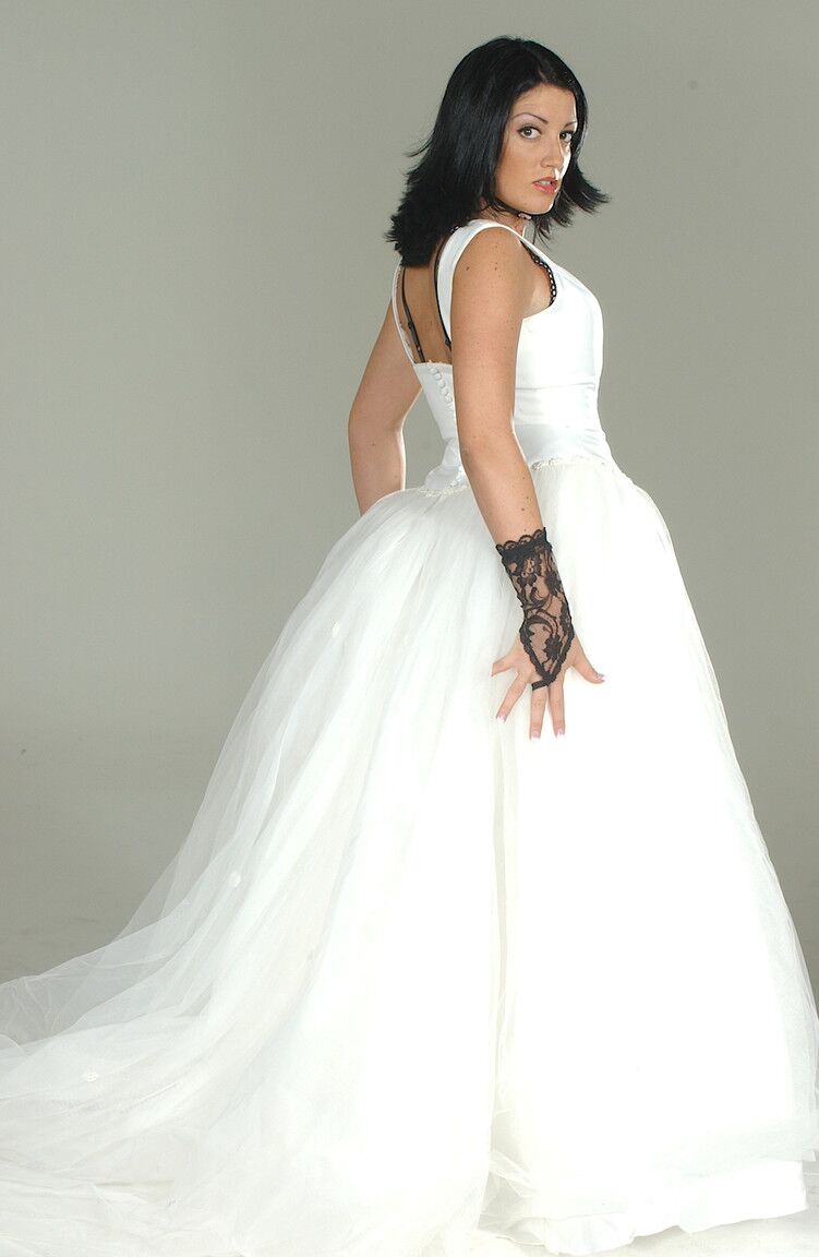 21P Naughty bride Piper Austin peels off her lovely gown to tease in slutty nylons