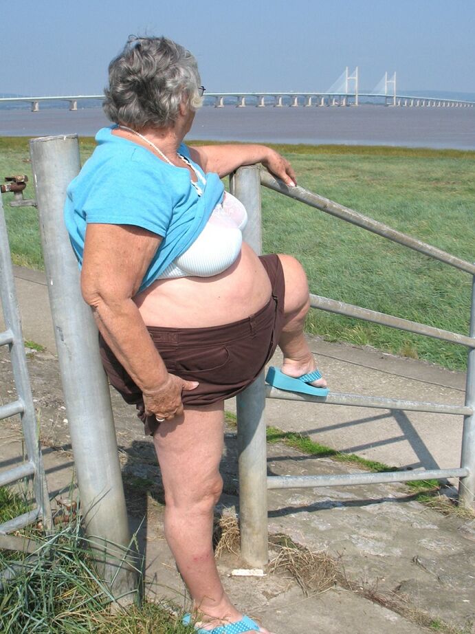 20P Fat old woman Grandma Libby exposes herself on a desolate bike path