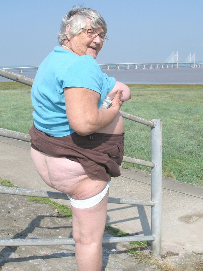 20P Fat old woman Grandma Libby exposes herself on a desolate bike path