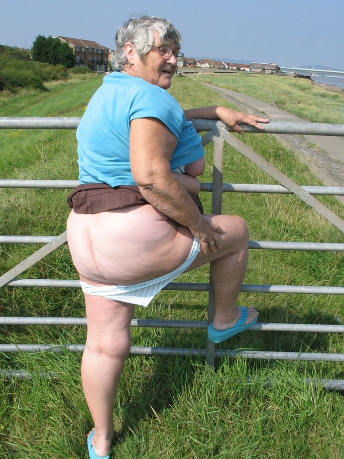 20P Fat old woman Grandma Libby exposes herself on a desolate bike path