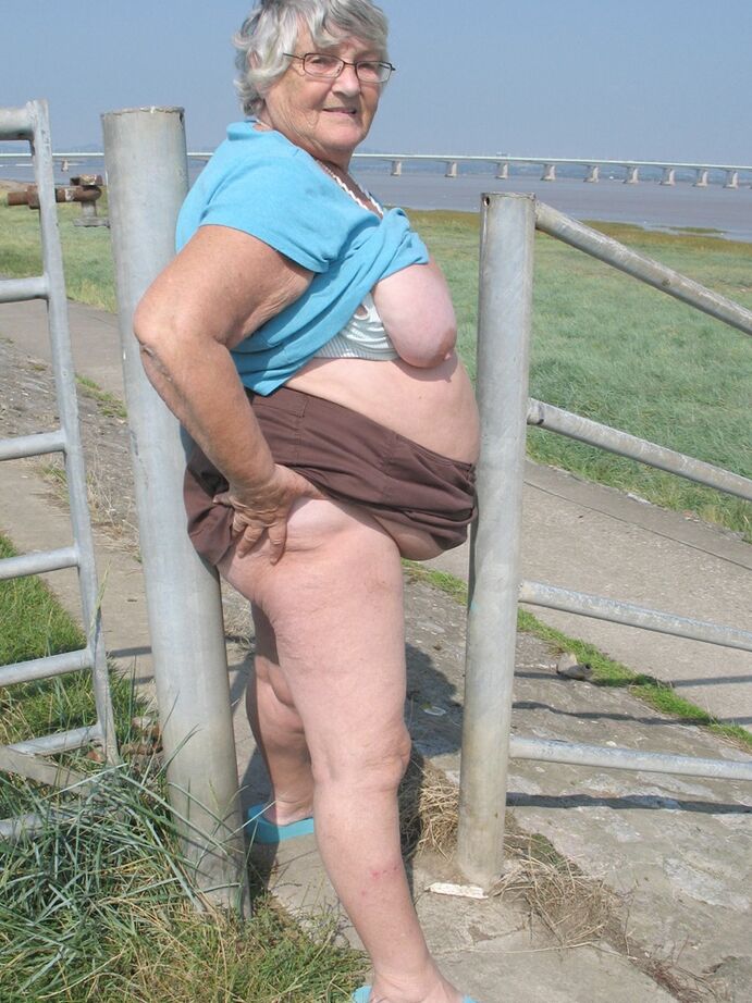 20P Fat old woman Grandma Libby exposes herself on a desolate bike path