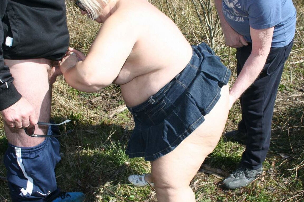 16P Fat British woman Lexie Cummings has sex with two men in a field
