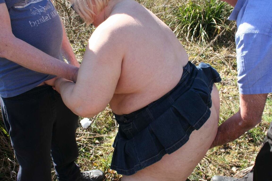 16P Fat British woman Lexie Cummings has sex with two men in a field