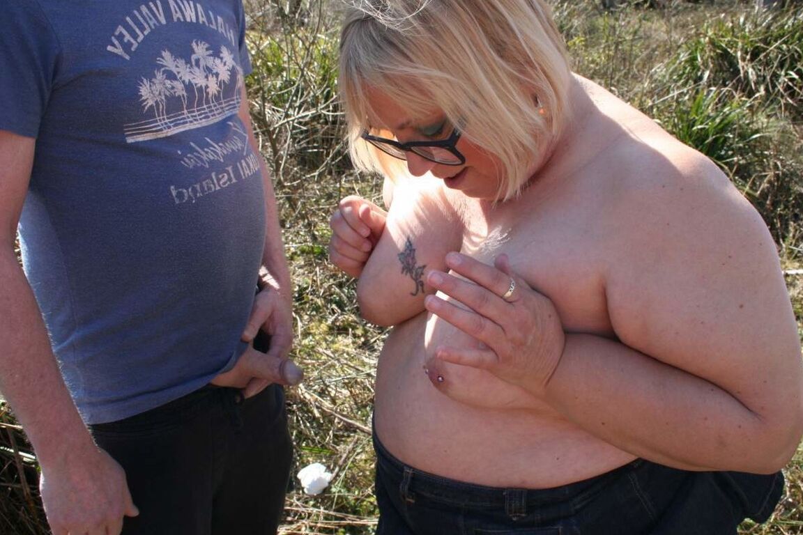 16P Fat British woman Lexie Cummings has sex with two men in a field