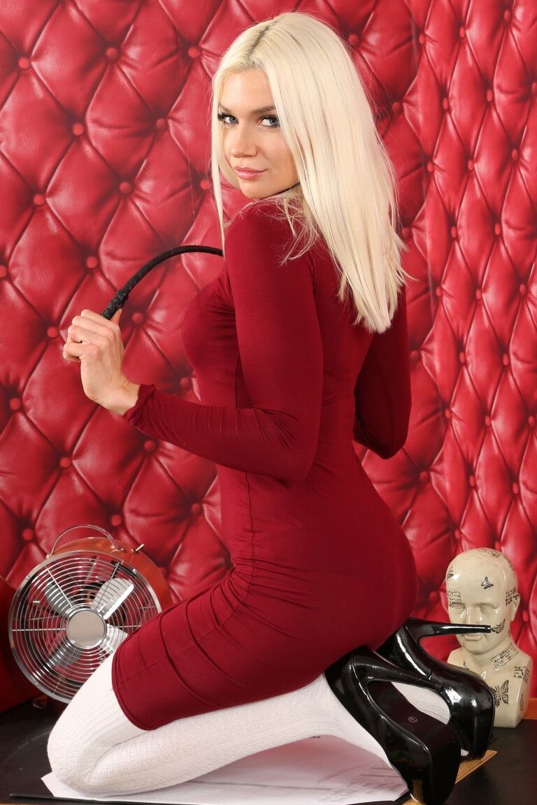 21P Blonde babe Lydia Jane teasing with her fine ass in lacy undies in the office