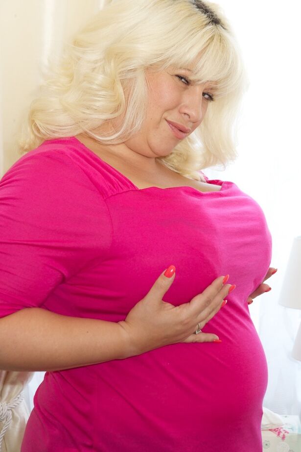 20P Overweight UK blonde Gina George uncovers knockers before sliding undies aside