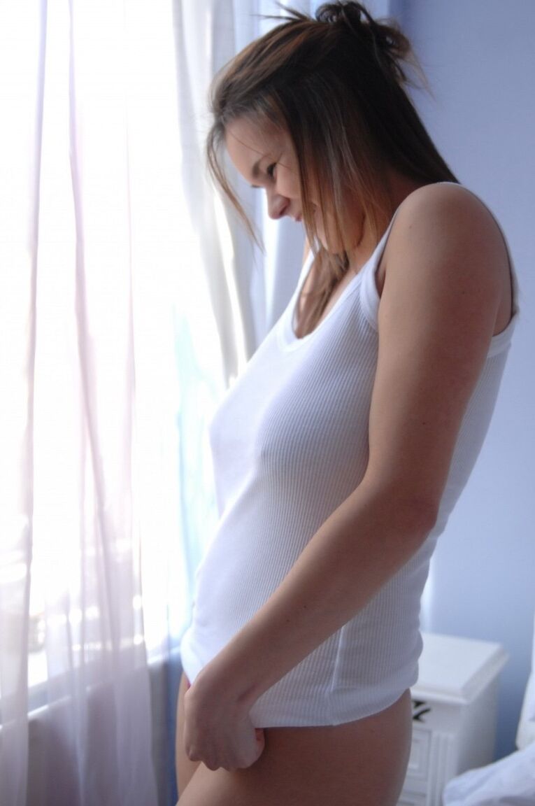 12P Chubby chick covers up her knockers before reading the morning paper