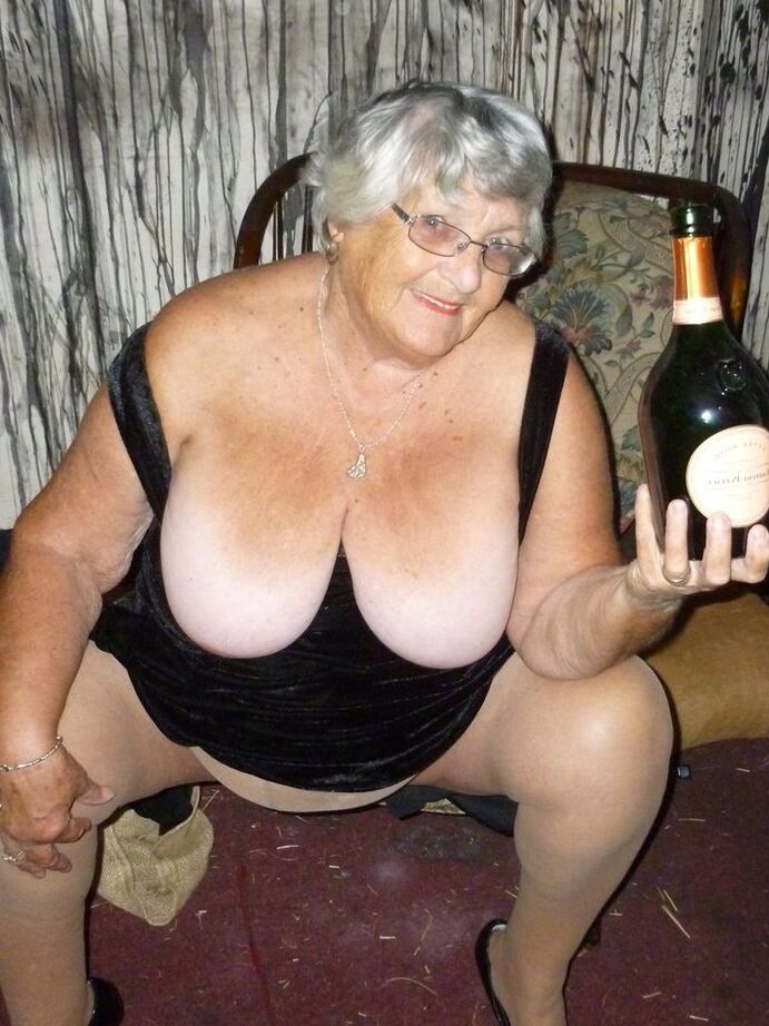 20P Old woman Grandma Libby sticks an empty bottle of booze in her vagina