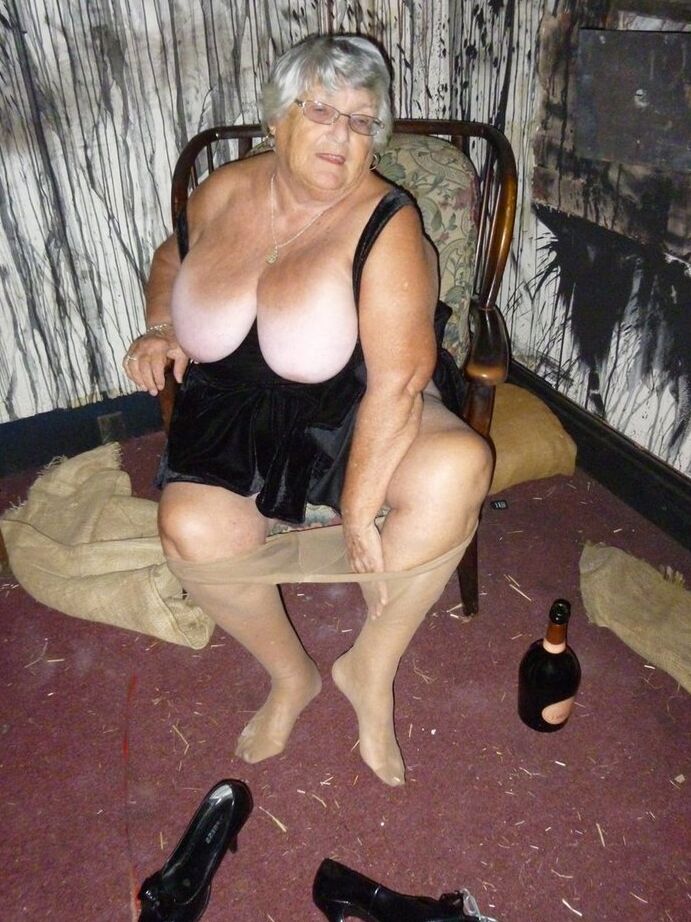 20P Old woman Grandma Libby sticks an empty bottle of booze in her vagina