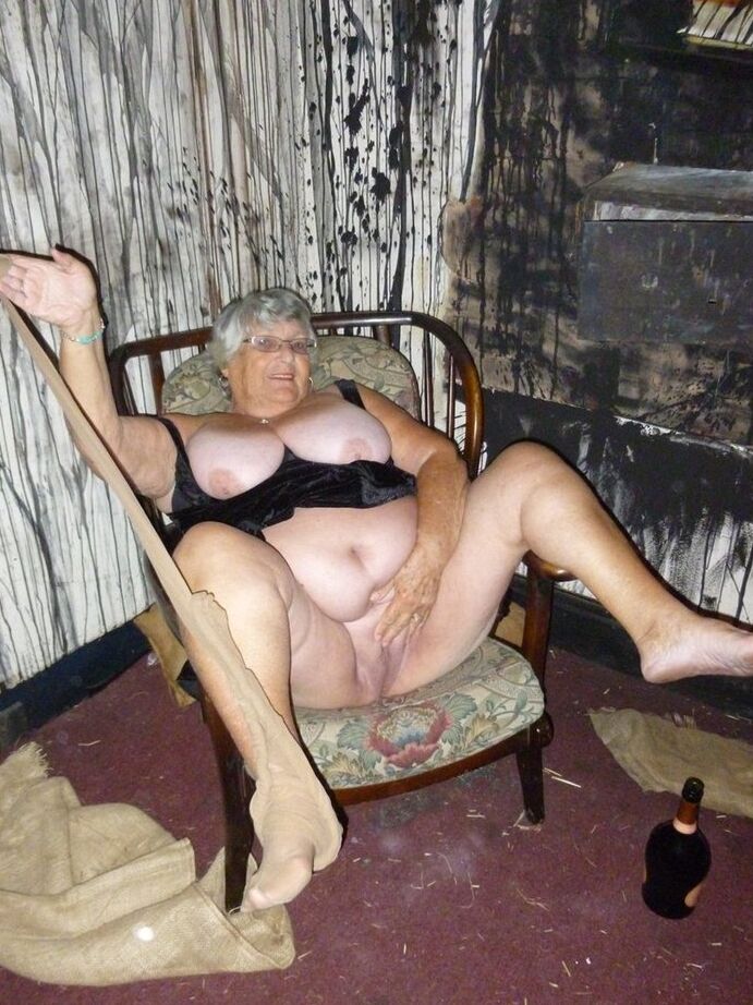20P Old woman Grandma Libby sticks an empty bottle of booze in her vagina