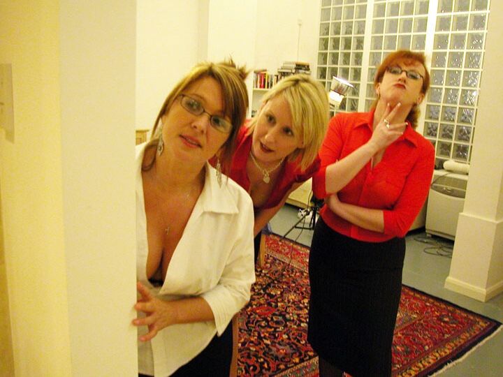 21P Mature ladies in skirts play with a naked guy's tasty dong in the toilet