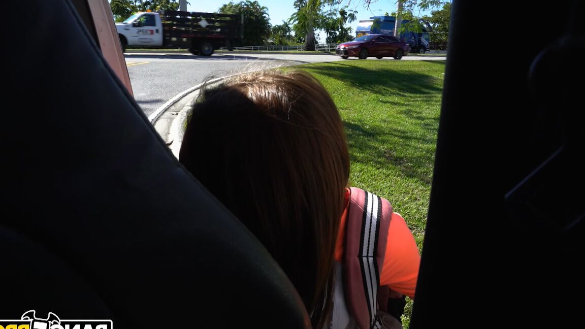 21P Nerdy brunette girl Kelsey Kage gets her twat filled in the back of a van