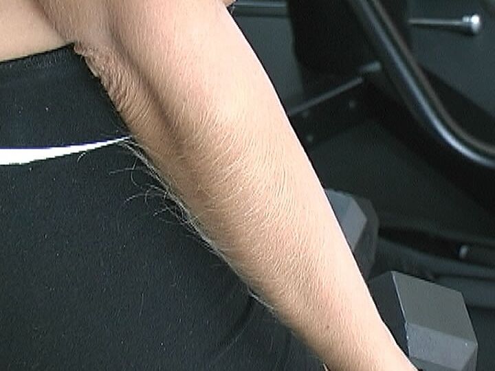 21P Sweet American MILF Lori Anderson exercises and flaunts her hairy body