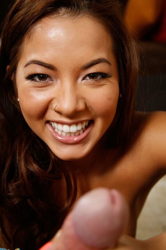16P Asina chick Morgan Lee takes a messy facial after jerking a dick in POV mode