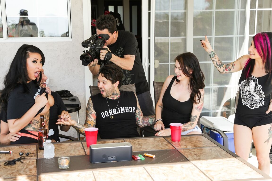15P Tattooed chicks Joanna Angel and Lily Lane partake in a 3some after beers