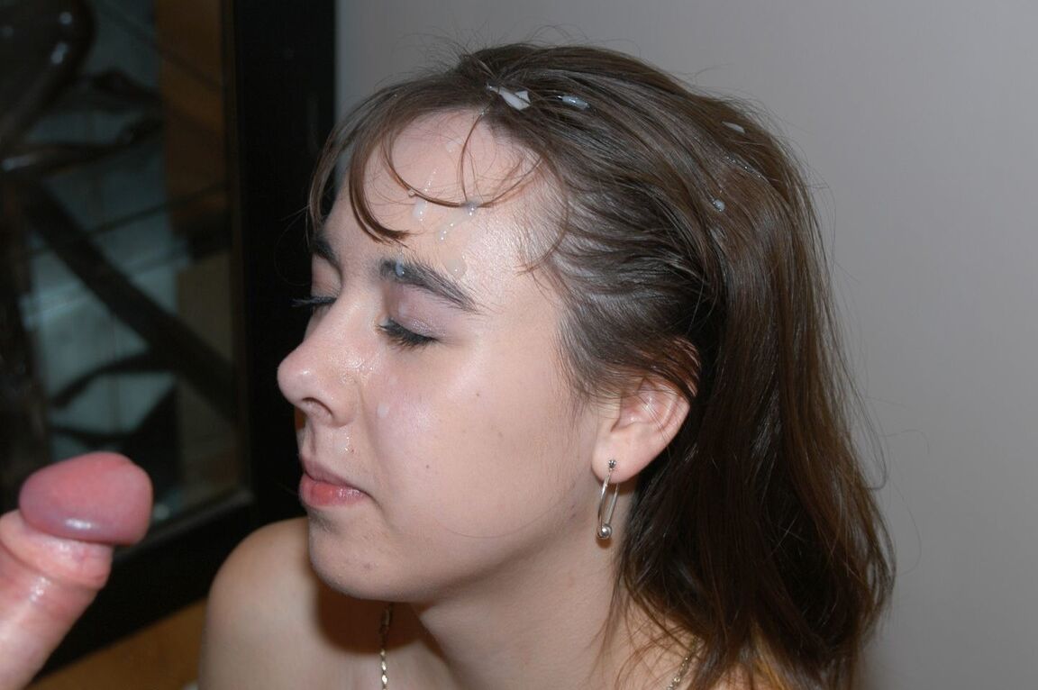 21P Amateur nympho shows her tiny titties and enjoys a facial after a blowjob