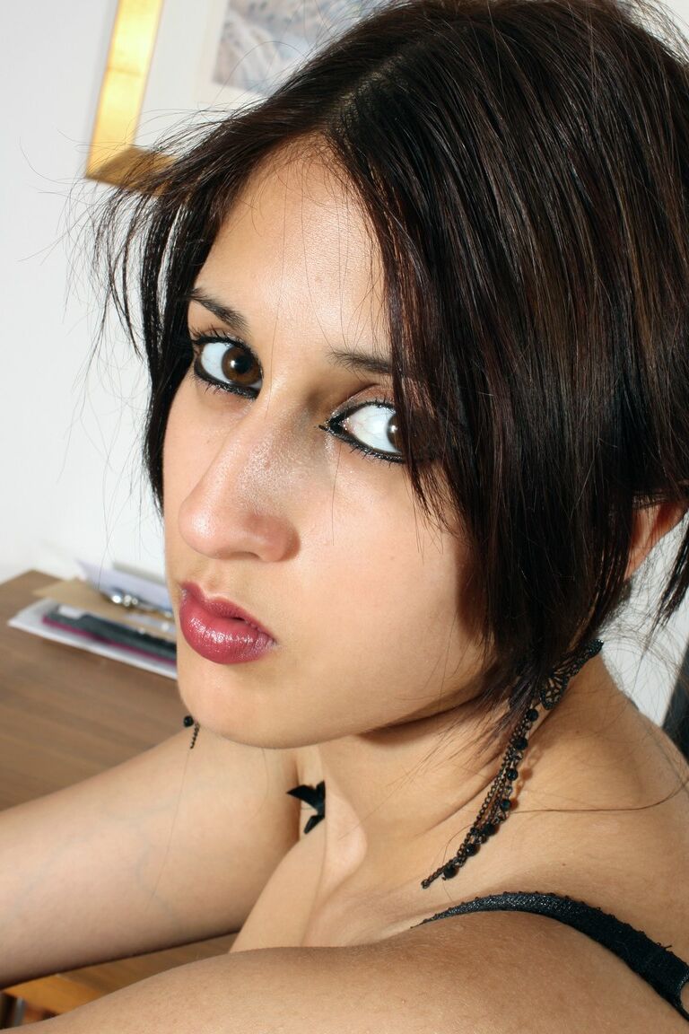 21P European babe with small tits Zarina Mahood strips and toys her cunt at work