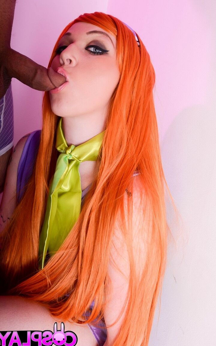14P Redhead chick Harmony Reigns has sex on the stairs in a cosplay outfit
