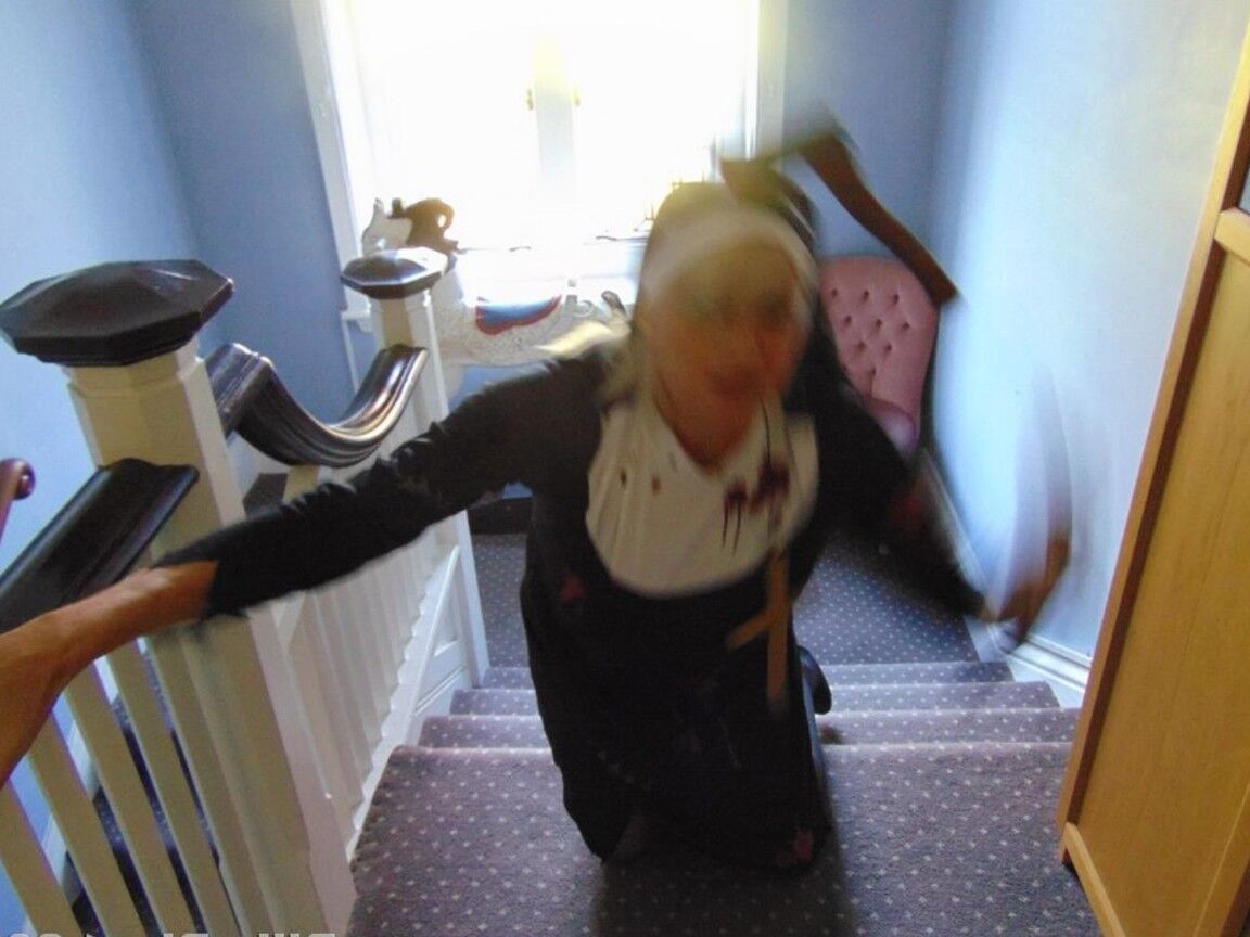 16P Mature amateur Dimonty removes a nun outfit while riding a hobbyhorse