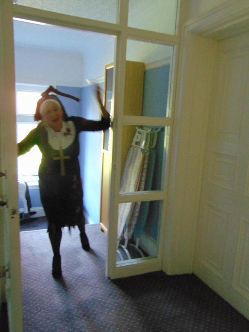 16P Mature amateur Dimonty removes a nun outfit while riding a hobbyhorse