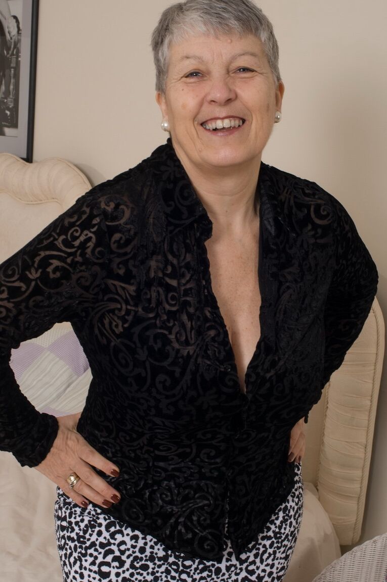 16P Grey haired gran from the UK strips to her silk underwear and nylons