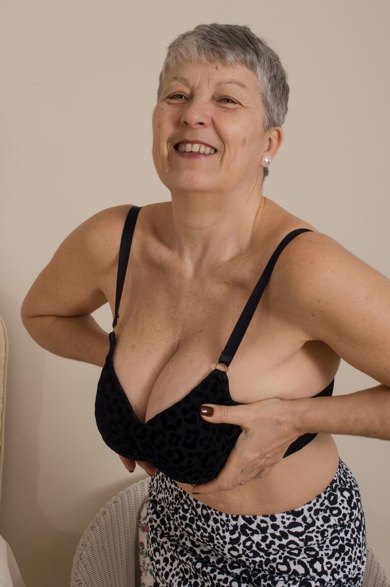 16P Grey haired gran from the UK strips to her silk underwear and nylons