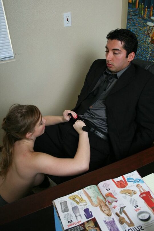 21P Sunny Lane & Savanah Gold fucking their boss in the office in a hot threesome