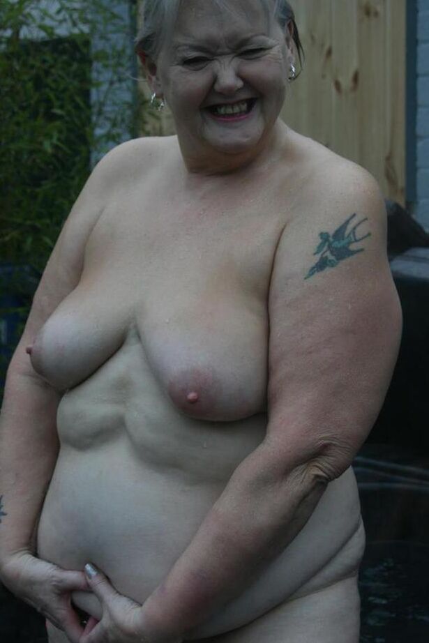 20P Fat oma changes into nylons and heels after lounging naked in hot tub