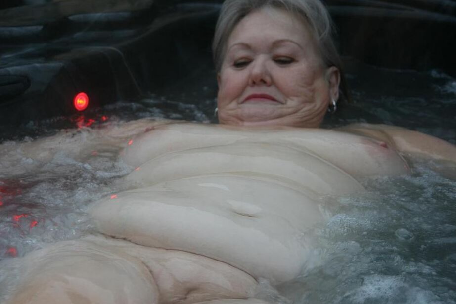 20P Fat oma changes into nylons and heels after lounging naked in hot tub