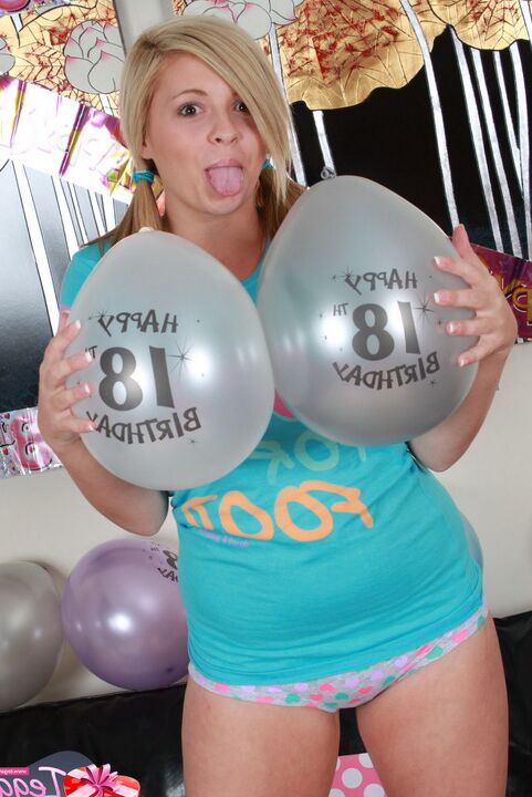 16P Party girl Tegan Brady in pigtails teasing with her enormous big boobs