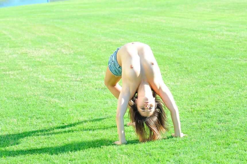 15P Teen from next door goes topless at the park and at home before getting naked