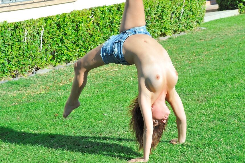 15P Teen from next door goes topless at the park and at home before getting naked