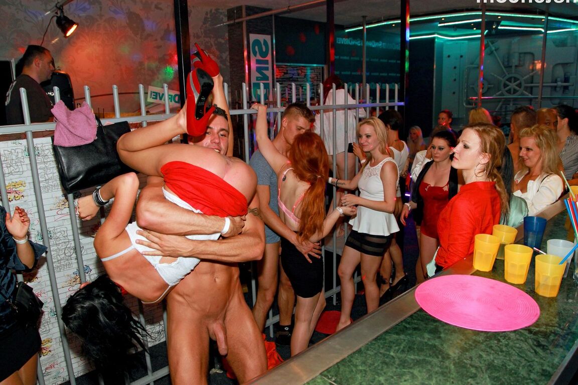 15P Drunk chicks get banged inside a club decorated with a jailhouse theme
