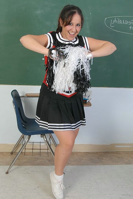 14P Latina cheerleader flashes tits in classroom after a peek at upskirt panties