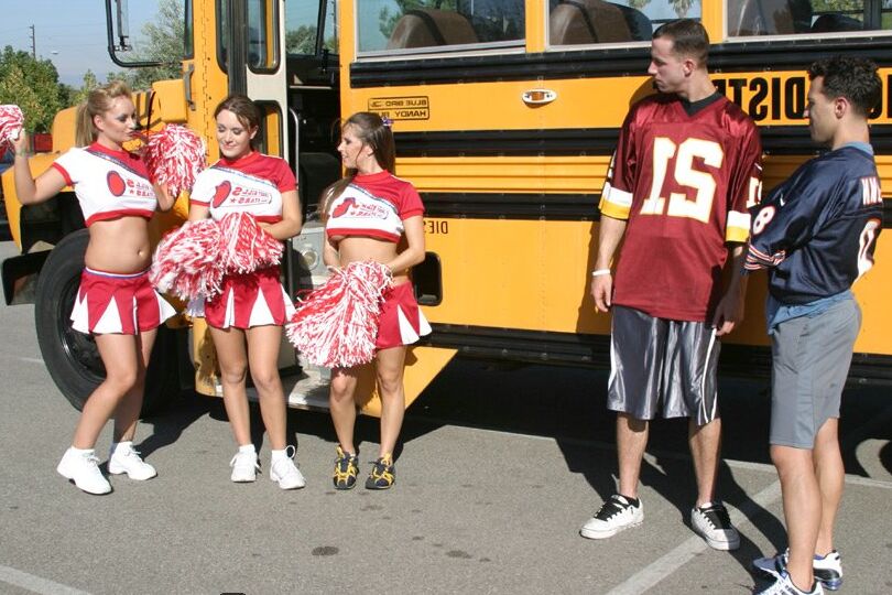 16P Three slutty cheerleaders starting a fervent orgy in the school bus