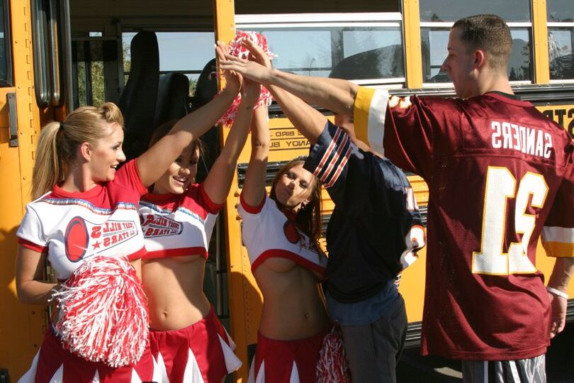 16P Three slutty cheerleaders starting a fervent orgy in the school bus