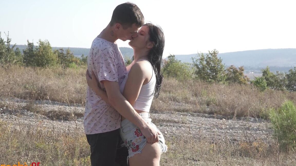 12P Horny couple Viola Weber have sex on a blanket in behind some bushes
