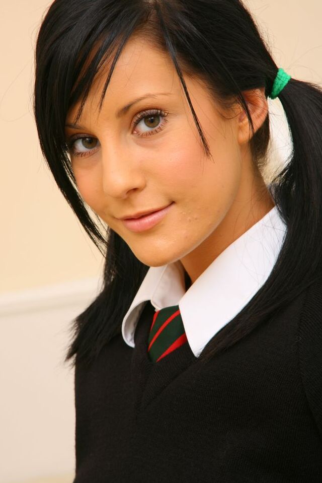 16P Dark haired coed Emily J sets her pert tits forth in white pantyhose