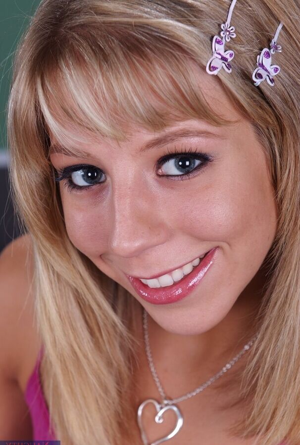 16P Adorable coed cutie Chastity Lynn showing off lean body in the class